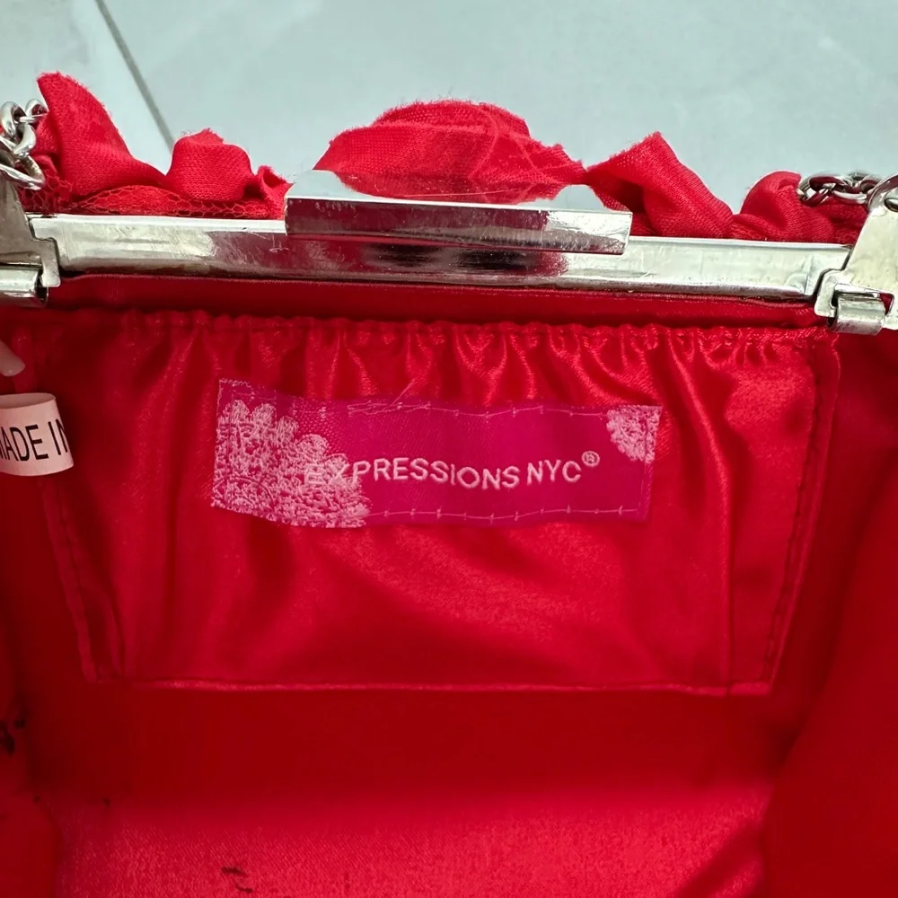 Red Floral Evening Bag with Chain Strap